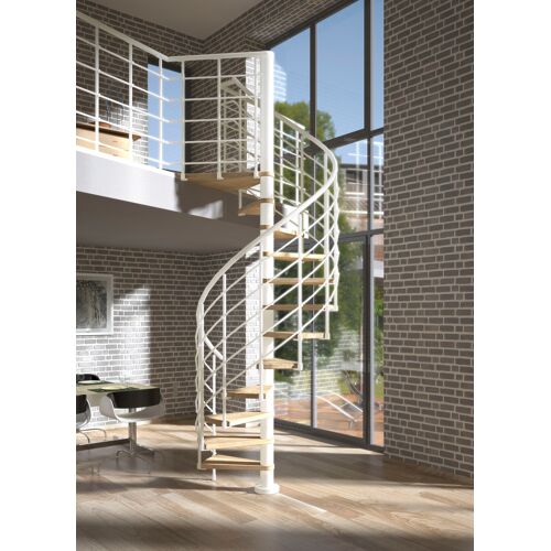 DOLLE Spindeltreppe „Oslo“ Treppen Ø 120 cm, Stufen aus Leimholz, lackiert, Metall pulverbeschichtet weiß Gr. gewendelt, braun (braun, weiß) Treppen