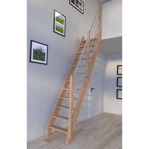 STARWOOD Raumspartreppe „Eiche 3000, Holz-Edelstahl Rechts“ Treppen Durchgehende Wangenteile Gr. gerade, beige (natur) Treppen