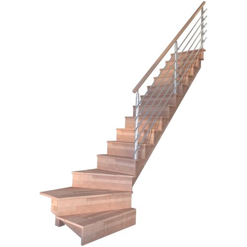 STARWOOD Systemtreppe „Massivholz Lindos, Design-Geländer Edelstahl“ Treppen gewendelt Rechts, Durchgehende Wangenteile Gr. gewendelt, beige (natur) Treppen