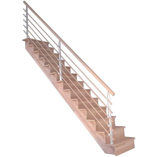 STARWOOD Systemtreppe „Massivholz Lindos, Design-Geländer Holzrundstäbe“ Treppen Durchgehende Wangenteile Gr. gerade, beige (natur) Treppen