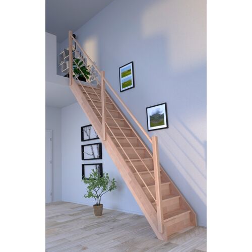 STARWOOD Raumspartreppe „Massivholz Rhodos, Holz-Holz Design Geländer Links“ Treppen Durchgehende Wangenteile Gr. gerade, beige (natur) Treppen