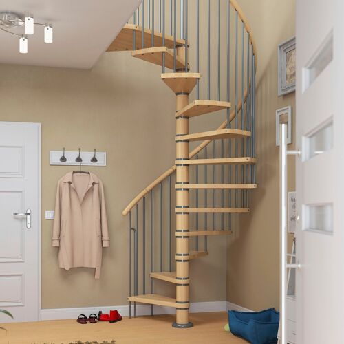 DOLLE Spindeltreppe „Winnipeg“ Treppen Buche, Ø 120 cm, Stufen geölt, Handlauf Holz, Metall pulverbeschichtet Gr. gewendelt, braun (braun, grau) Treppen