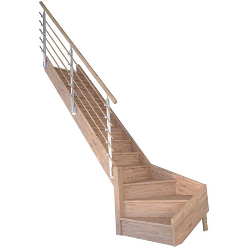 STARWOOD Raumspartreppe „Massivholz Rhodos, Design-Geländer Holzrundstäbe“ Treppen gewendelt Links, Durchgehende Wangenteile Gr. gewendelt, beige (natur) Treppen