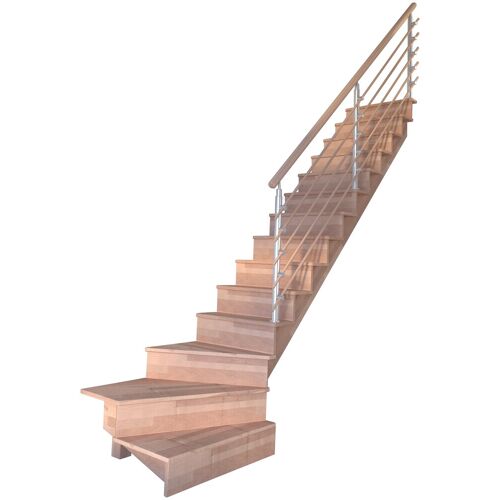 STARWOOD Systemtreppe „Massivholz Lindos, Design-Geländer Holzrundstäbe“ Treppen gewendelt Rechts, Durchgehende Wangenteile Gr. gewendelt, beige (natur) Treppen
