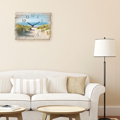 Artland Wanduhr ARTLAND „Strand mit Sanddünen und Weg zur See“ Wanduhren Gr. B/H: 40 cm x 30 cm, Funkuhr, beige (natur) Wanduhren wahlweise mit Quarz- oder Funhuhrwerk, lautlos ohne Tickgeräusche