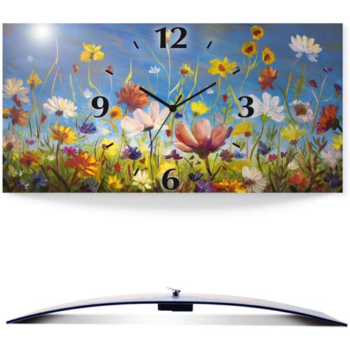 Artland Wanduhr ARTLAND „Wildblumenwiese“ Wanduhren Gr. B/H/T: 60 cm x 30 cm x 0,3 cm, Funkuhr, bunt Wanduhren 3D Optik gebogen, mit Quarz- oder Funkuhrwerk, versch. Größen