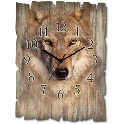 Artland Wanduhr ARTLAND „Wolf“ Wanduhren Gr. B/H/T: 30 cm x 40 cm x 0,6 cm, Funkuhr, braun Wanduhren wahlweise mit Quarz- oder Funhuhrwerk, lautlos ohne Tickgeräusche