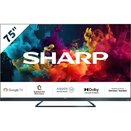 E (A bis G) SHARP LED-Fernseher "SHARP 75FQ5EG Quantum Dot Google TV 189 cm (75 Zoll) 4K Ultra HD QLED" Fernseher schwarz LED Fernseher