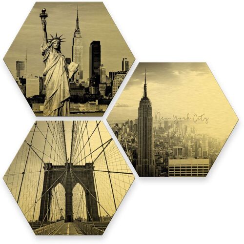 Mehrteilige Bilder WALL-ART "Goldeffekt New York Stadt Set" Gr. B/H/T: 35 cm x 0 cm x 30 cm, 3 St., bunt (mehrfarbig) Mehrteilige Bilder