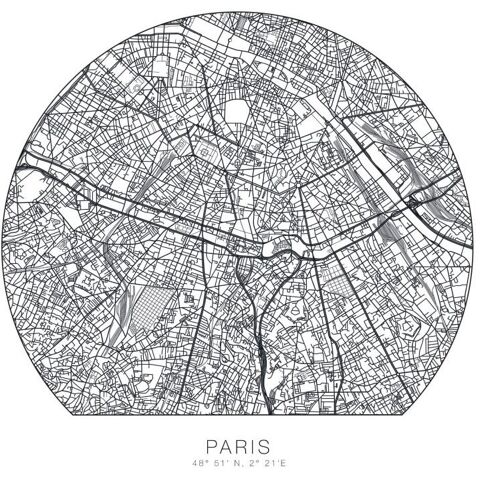 Wall-Art Wandtattoo WALL-ART „Paris Tapete runder Stadtplan“ Wandtattoos Gr. B/H/T: 70 cm x 70 cm x 0,1 cm, schwarz Wandtattoos Wandsticker