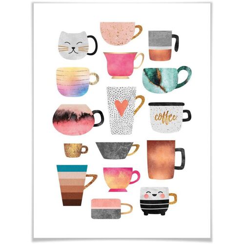 Wall-Art Poster WALL-ART „Kaffeetassen Bunt“ Bilder Gr. B/H/T: 80 cm x 100 cm x 0,1 cm, Geschirr & Besteck, 1 St., bunt Poster