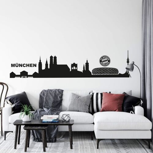 Wall-Art Wandtattoo WALL-ART „Fußball München Skyline mit Logo“ Wandtattoos Gr. B/H/T: 220 cm x 49 cm x 0,1 cm, schwarz Wandtattoos Wandsticker