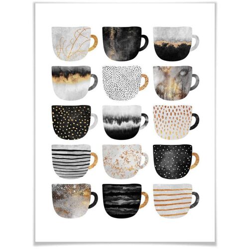 Wall-Art Poster WALL-ART „Kaffeetassen Schwarz Gold“ Bilder Gr. B/H/T: 100 cm x 120 cm x 0,1 cm, Geschirr & Besteck, 1 St., bunt Poster