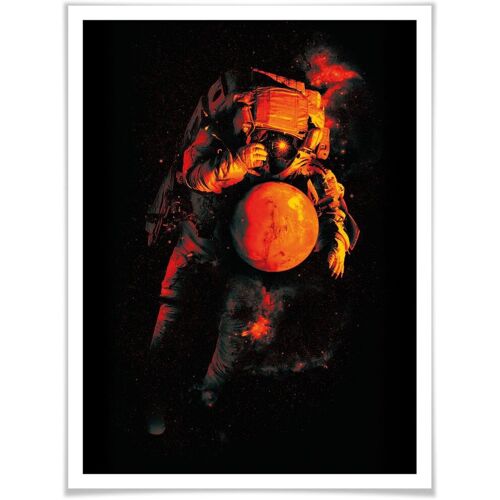 Poster WALL-ART "Astronaut Schwarz Mars Weltall" Bilder Gr. B/H/T: 100 cm x 80 cm x 0,1 cm, Astronaut, 1 St., bunt Poster