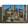 Wandbild ARTLAND "Blick aus dem Fenster Matera, Italien" Bilder Gr. B/H: 120 cm x 80 cm, Wandaufkleber - Vinyl Fenster & Türen Querformat, 1 St., grau Kunstdrucke