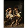 Leinwandbild ARTLAND "Trauben- und Melonenesser. 1645/46" Bilder Gr. B/H: 45 cm x 60 cm, Kind, 1 St., braun Leinwandbilder auf Keilrahmen gespannt