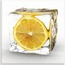 Glasbild ARTLAND "Zitrone im Eiswürfel" Bilder Gr. B/H: 50 cm x 50 cm, Lebensmittel, 1 St., gelb Glasbilder