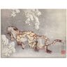 Wandbild ARTLAND "Tiger in einem Schneesturm. Edo-Zeit" Bilder Gr. B/H: 80 cm x 60 cm, Leinwandbild Wildtiere, 1 St., beige (naturfarben) Kunstdrucke