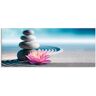 Glasbild ARTLAND "Sand, Lilie und Spa-Steine in Zen-Garten" Bilder Gr. B/H: 125 cm x 50 cm, Zen, 1 St., blau Glasbilder