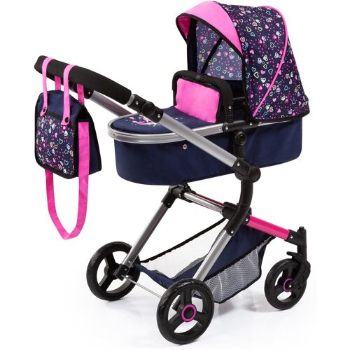 Kombi-Puppenwagen BAYER "Vario, Blau/Pink/Herzchen" Puppenwagen bunt (blau, pink, herzchen) Kinder Puppenwagen -trage