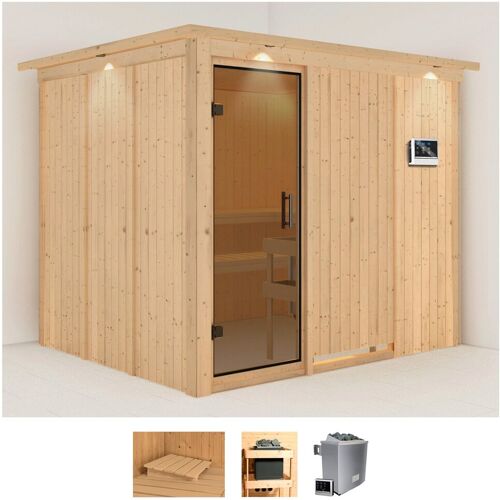 KARIBU Sauna „Gitte“ Saunen 9-kW-Ofen mit externer Steuerung beige (naturbelassen) Saunen