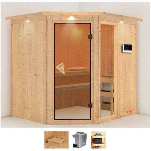 KARIBU Sauna „Frigga 2“ Saunen 9-kW-Ofen mit externer Steuerung beige (naturbelassen) Saunen