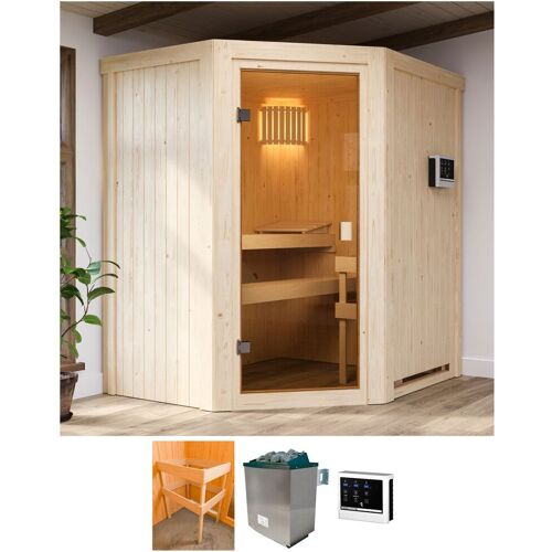 KARIBU Sauna „Fausin“ Saunen mit Ofen 9 kW Bio mit ext. Strg. beige (natur) Saunen