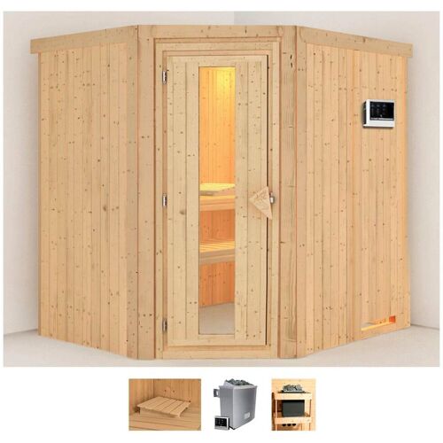 KARIBU Sauna „Stine“ Saunen 9 KW-Ofen mit externer Steuerung beige (naturbelassen) Saunen