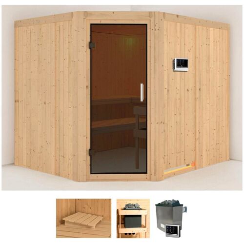 KARIBU Sauna „Marit“ Saunen 9-kW-Ofen mit externer Steuerung beige (naturbelassen) Saunen