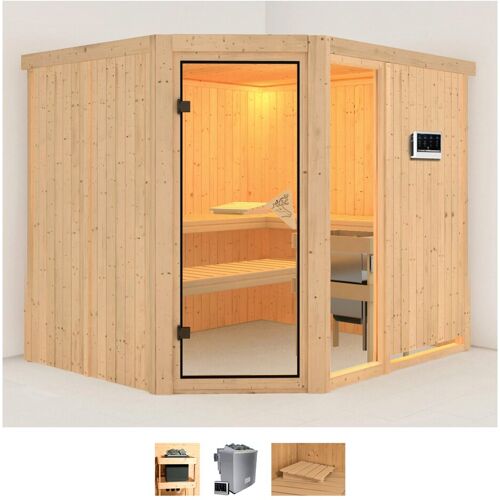 KARIBU Sauna „Frigga 3“ Saunen 9-kW-Bio-Ofen mit externer Steuerung beige (naturbelassen) Saunen