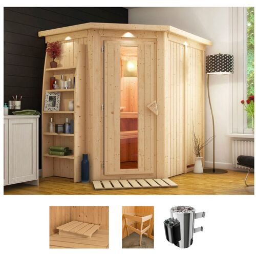 KARIBU Sauna „Cellin“ Saunen 3,6-kW-Plug & Play Ofen mit int. Steuerung beige (naturbelassen) Saunen