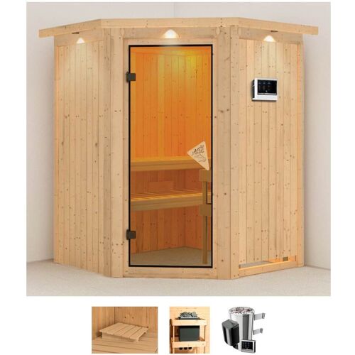 KARIBU Sauna „Nanna“ Saunen 3,6-kW-Plug & Play Ofen mit externer Steuerung beige (naturbelassen) Saunen