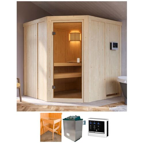 KARIBU Sauna „Bogo“ Saunen mit Ofen 9 kW ext. Strg. Easy beige (natur) Saunen
