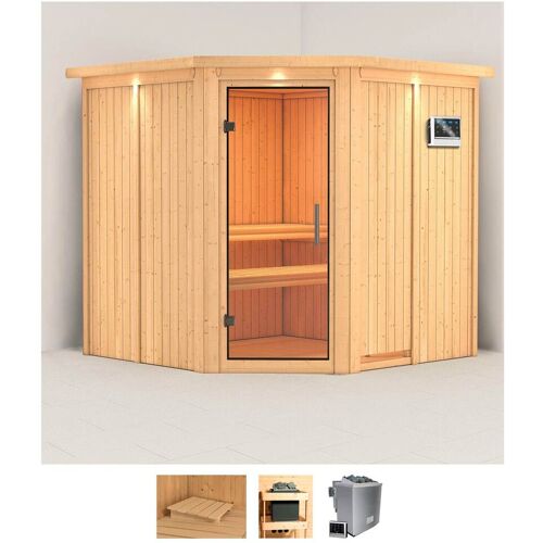 KARIBU Sauna „Jarla“ Saunen 9-kW-Bio-Ofen mit externer Steuerung beige (naturbelassen) Saunen