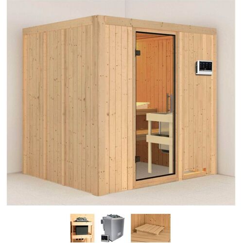 KARIBU Sauna „Solida“ Saunen 9 KW-Bio-Ofen mit externer Steuerung beige (naturbelassen) Saunen