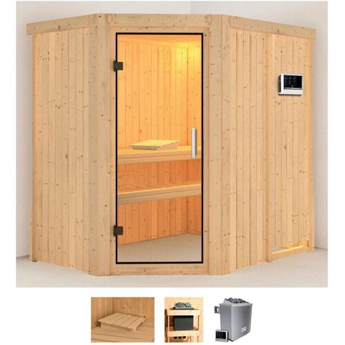 KARIBU Sauna „Clara“ Saunen 9 KW-Ofen mit externer Steuerung beige (naturbelassen) Saunen