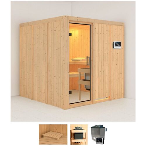 KARIBU Sauna „Romina“ Saunen 9-kW-Ofen mit externer Steuerung beige (naturbelassen) Saunen