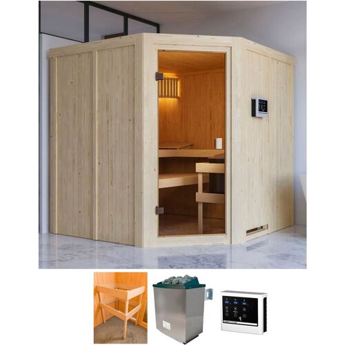 KARIBU Sauna „Koska“ Saunen mit Ofen 9 kW ext. Strg. beige (natur) Saunen