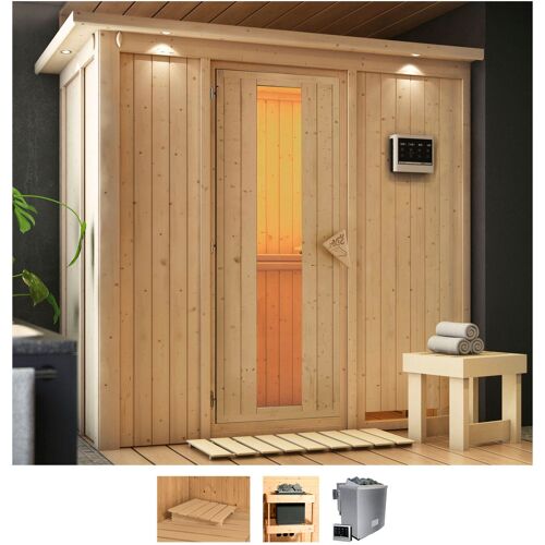 KARIBU Sauna „Vada“ Saunen 9 KW-Bio-Ofen mit externer Steuerung beige (naturbelassen) Saunen