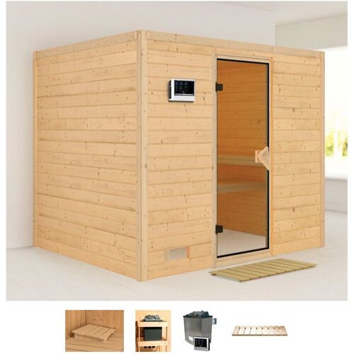 KARIBU Sauna „Soraja“ Saunen 9-kW-Ofen mit externer Steuerung beige (naturbelassen) Saunen