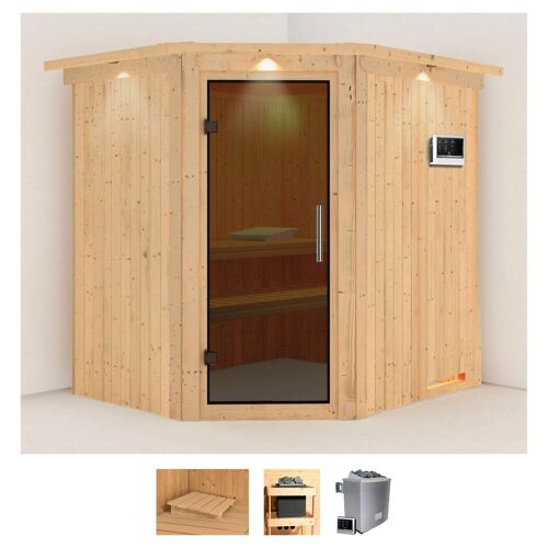 KARIBU Sauna „Stine“ Saunen 9 KW-Ofen mit externer Steuerung beige (naturbelassen) Saunen