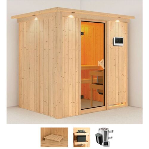 KARIBU Sauna „Finja“ Saunen 3,6-kW-Plug & Play Ofen mit externer Steuerung beige (naturbelassen) Saunen