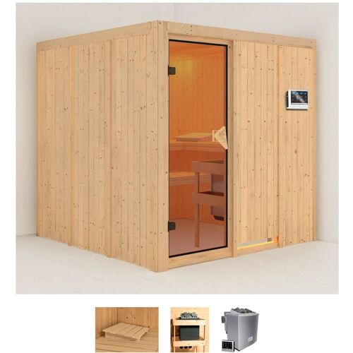 KARIBU Sauna „Romina“ Saunen 9-kW-Bio-Ofen mit externer Steuerung beige (naturbelassen) Saunen