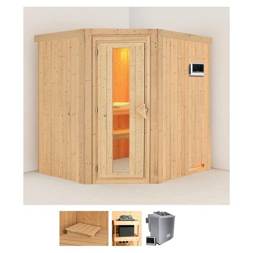 KARIBU Sauna „Stine“ Saunen 9 KW-Bio-Ofen mit externer Steuerung beige (naturbelassen) Saunen