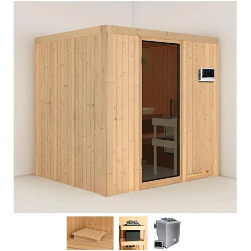 KARIBU Sauna „Solida“ Saunen 9 KW-Bio-Ofen mit externer Steuerung beige (naturbelassen) Saunen