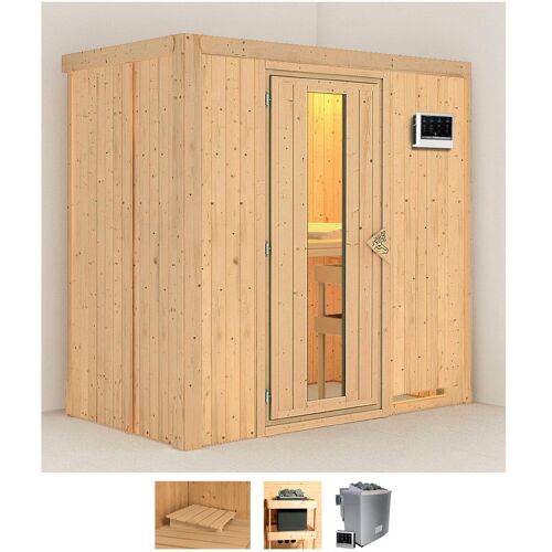 KARIBU Sauna „Vada“ Saunen 9 KW-Bio-Ofen mit externer Steuerung beige (naturbelassen) Saunen