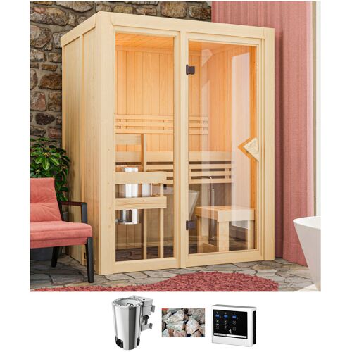 KARIBU Sauna „Alani 1“ Saunen mit Ofen 3,6 kW Bio ext. Strg. beige (natur) Saunen