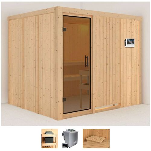 KARIBU Sauna „Gitte“ Saunen 9-kW-Bio-Ofen mit externer Steuerung beige (naturbelassen) Saunen