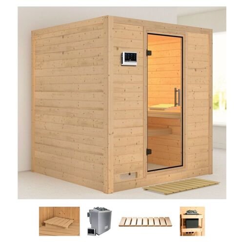 KARIBU Sauna „Menja“ Saunen 9-kW-Bio-Ofen mit externer Steuerung beige (naturbelassen) Saunen