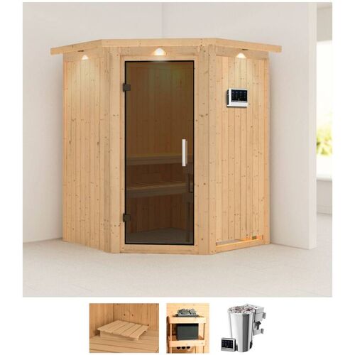 KARIBU Sauna „Nanna“ Saunen 3,6-kW-Bio-Plug & Play Ofen mit externer Steuerung beige (naturbelassen) Saunen